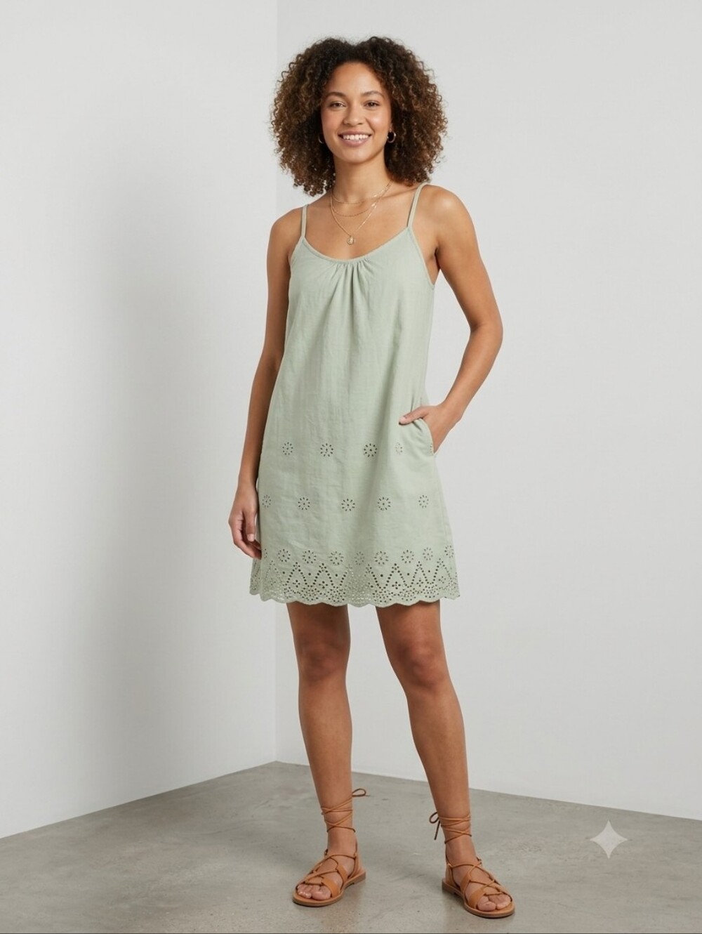 ​World Market Sage Green Eyelet Embroidered Cotton Mini Sundress Small/Medium